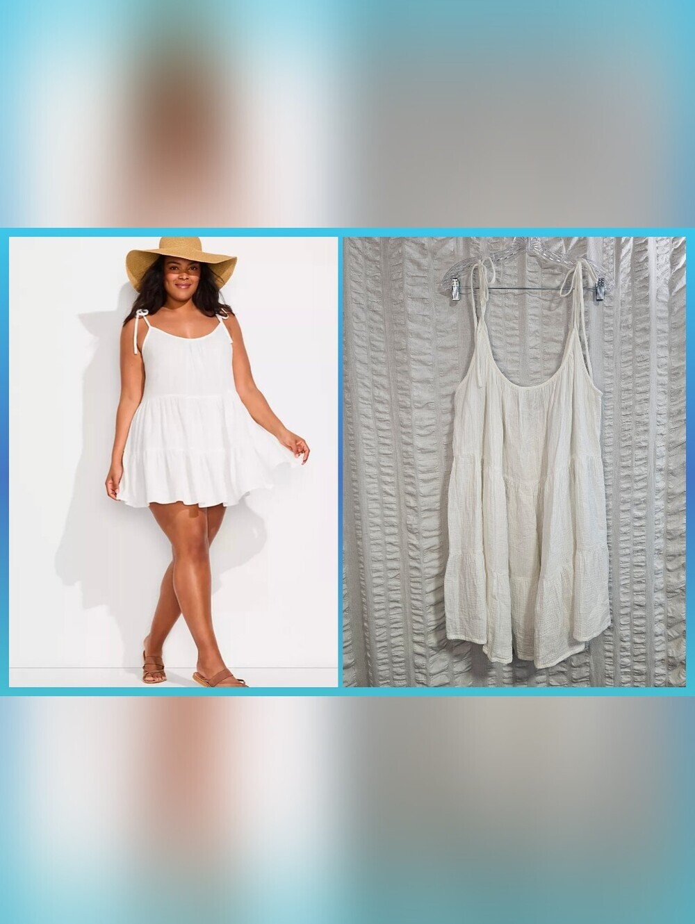 Lands' End Guazy Plus Size Oversized  Calk White Tie-Shoulder Cover Up Sundress
